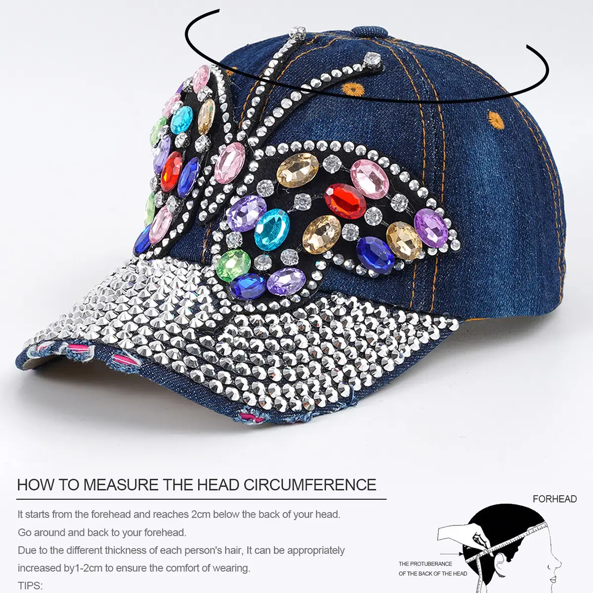 Men Women European American Baseball Cap with Gem Rhinestone Full Bristle — feature 3