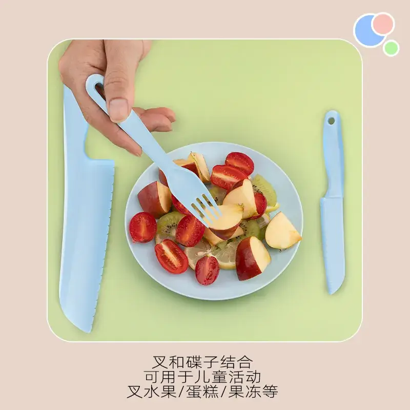 Baby Safety Knife Fork Plate Set Blue Plastic - Image 7