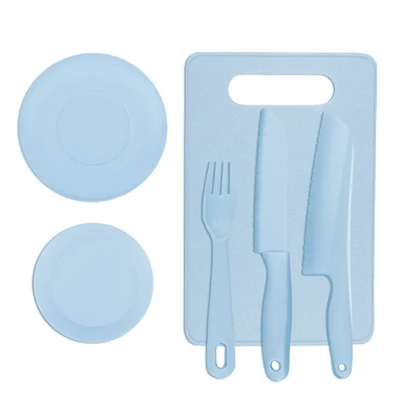 Baby Safety Knife Fork Plate Set Blue Plastic - Image 8