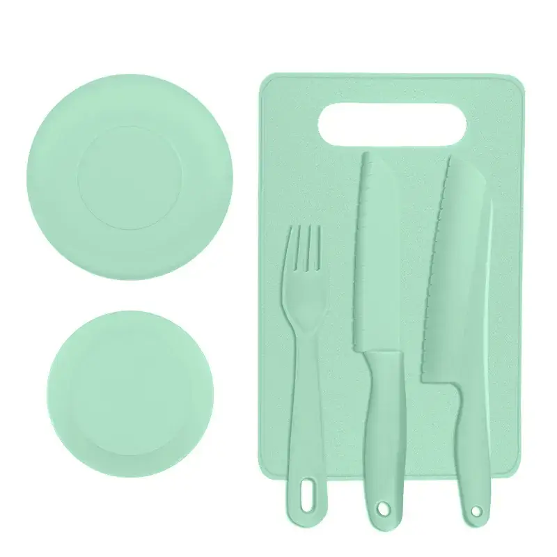 Baby Safety Knife Fork Plate Set Blue Plastic - Image 2