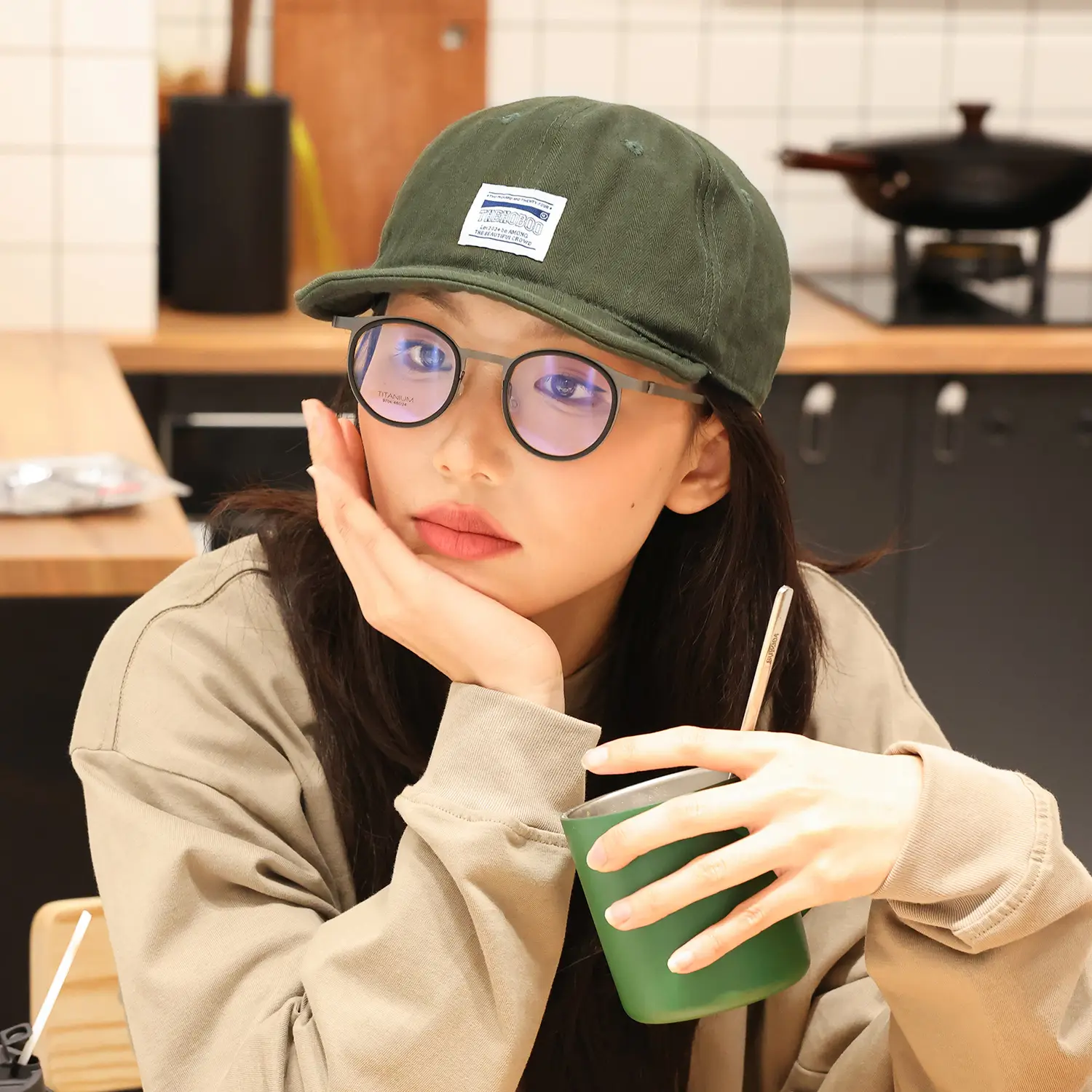 Women's Green Brim Cap Summer Soft Bristle - Image 3