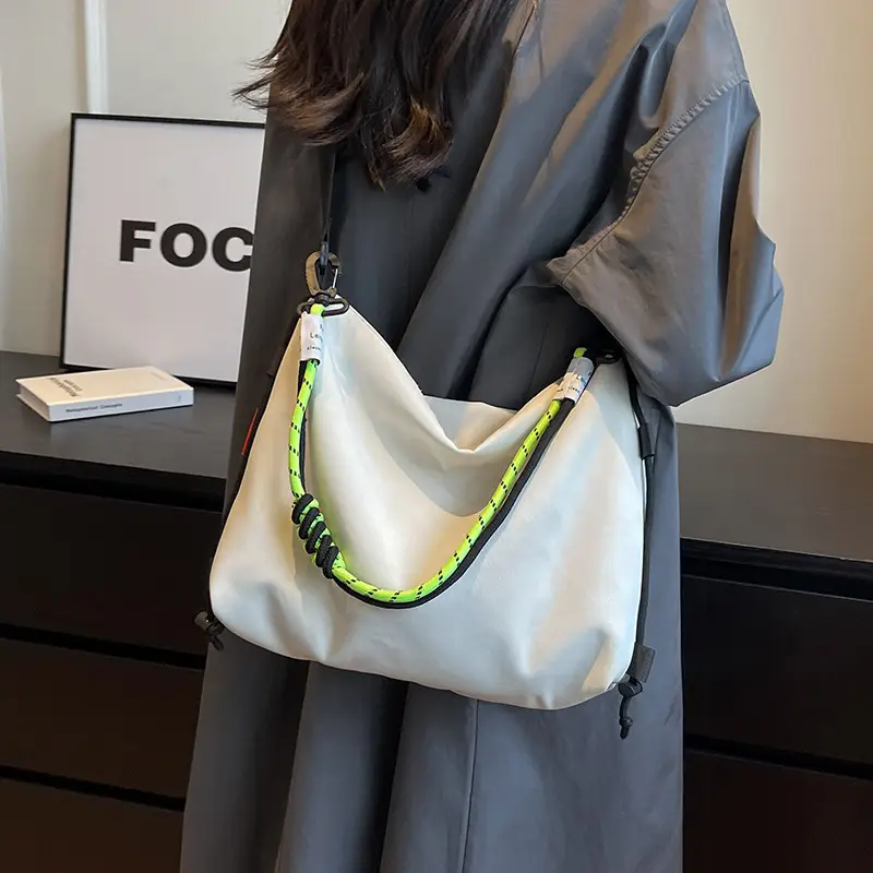 Women's Nylon Shoulder Messenger Bag Black Neon Strap - Image 4
