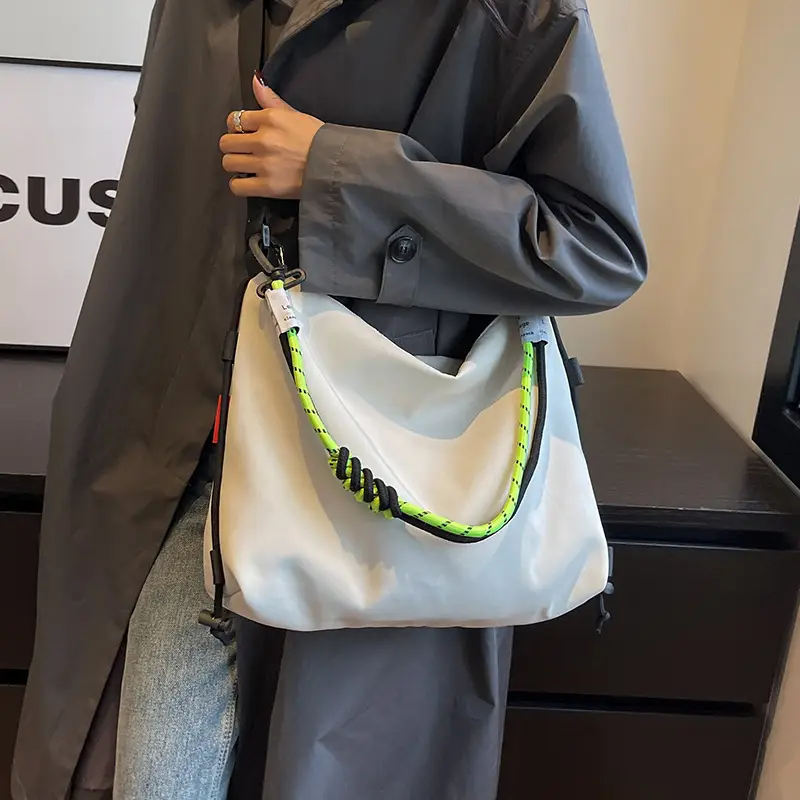 Women's Nylon Shoulder Messenger Bag Black Neon Strap - Image 5