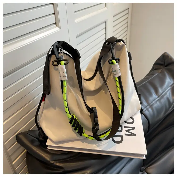 Women's Nylon Shoulder Messenger Bag Black Neon Strap — feature 10