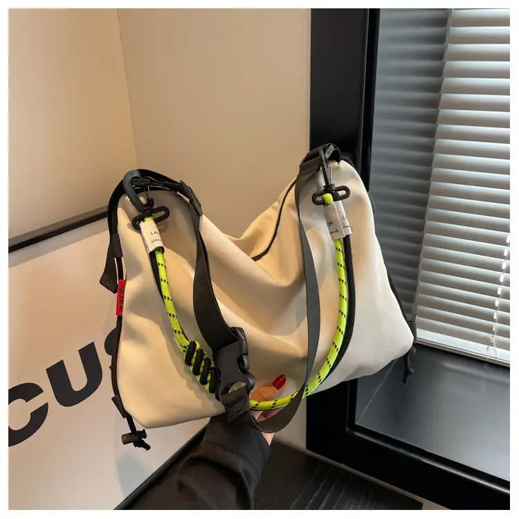 Women's Nylon Shoulder Messenger Bag Black Neon Strap — feature 13