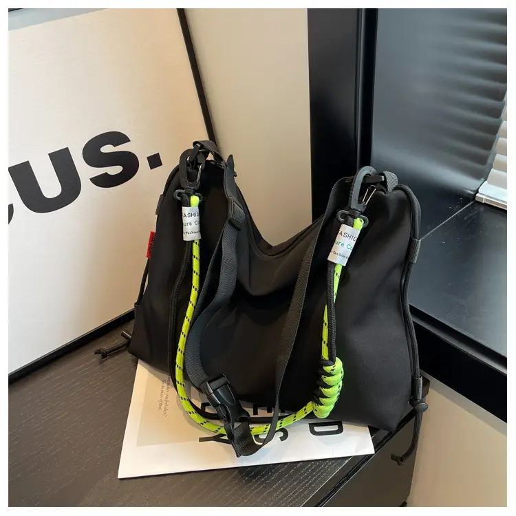 Women's Nylon Shoulder Messenger Bag Black Neon Strap — feature 14