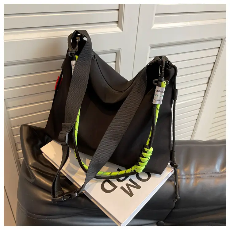 Women's Nylon Shoulder Messenger Bag Black Neon Strap — feature 16