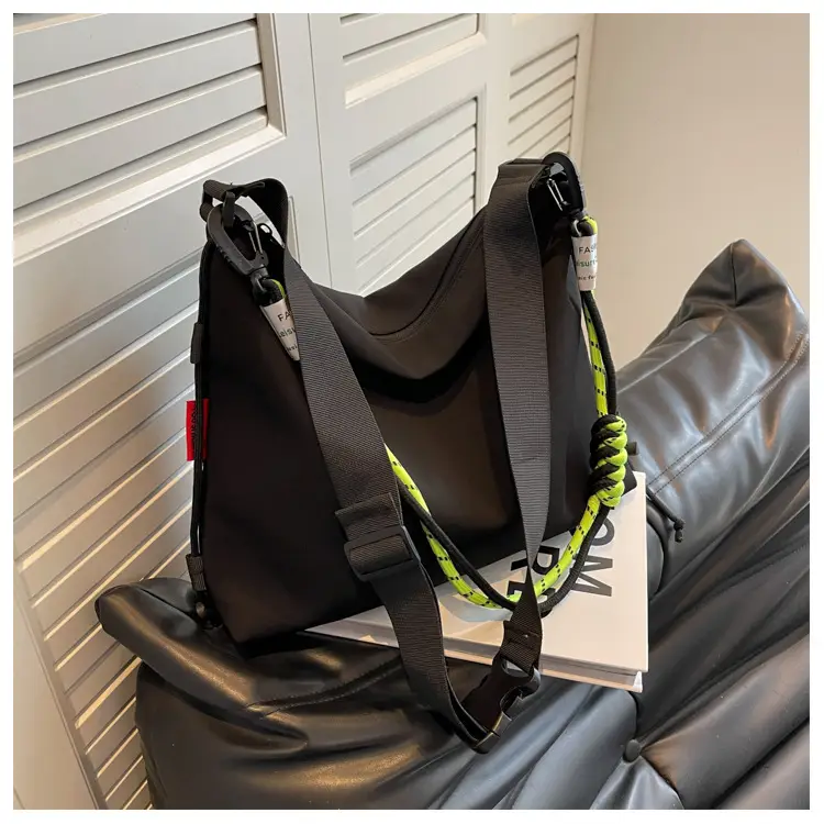 Women's Nylon Shoulder Messenger Bag Black Neon Strap — feature 17