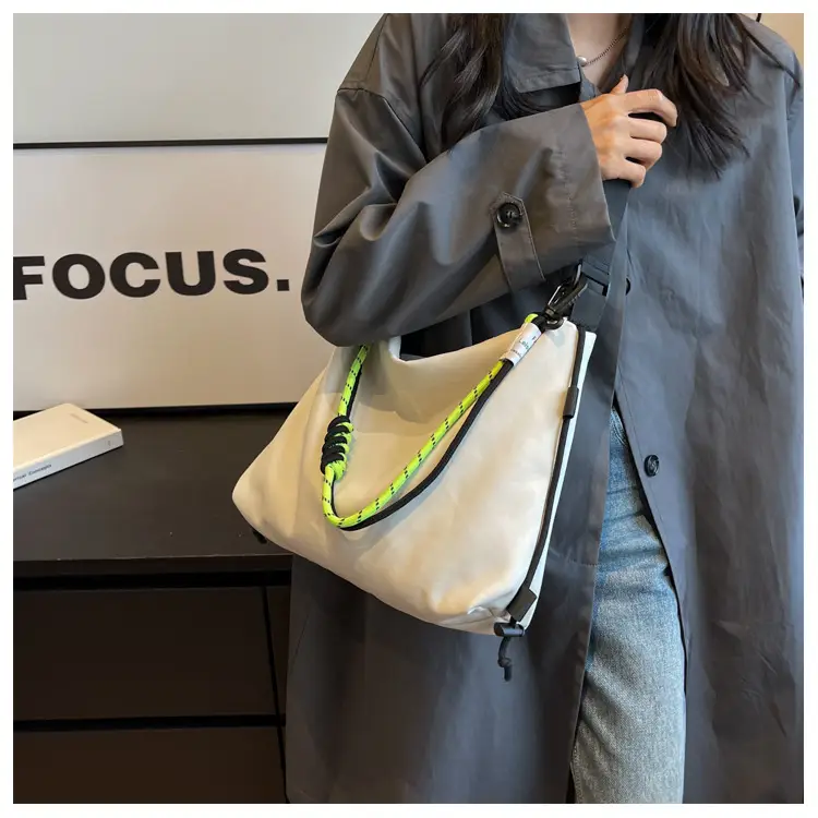 Women's Nylon Shoulder Messenger Bag Black Neon Strap — feature 18