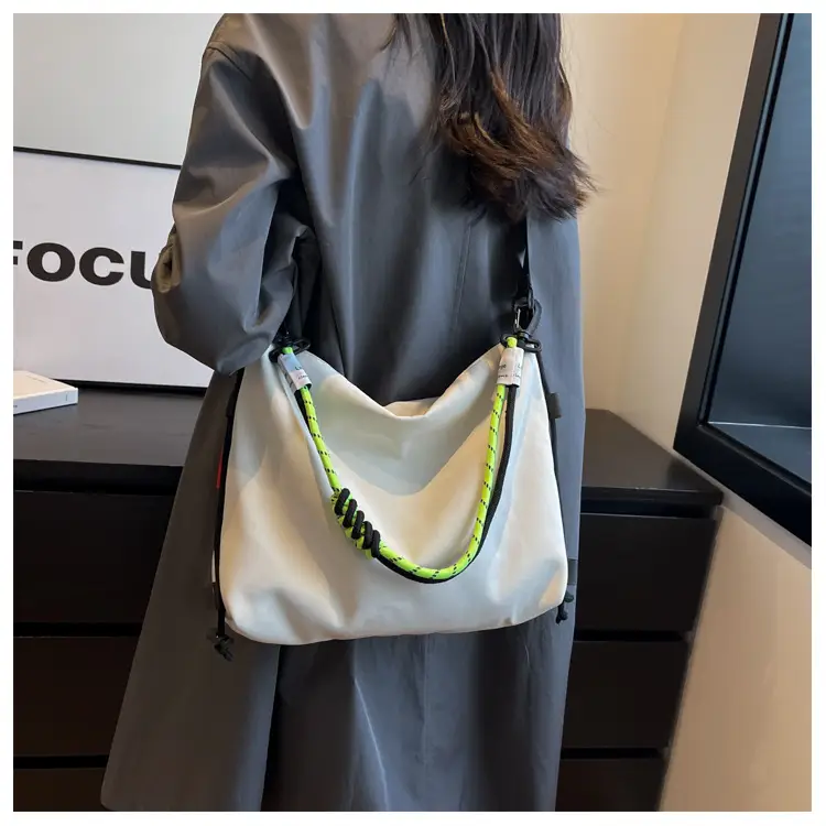 Women's Nylon Shoulder Messenger Bag Black Neon Strap — feature 20