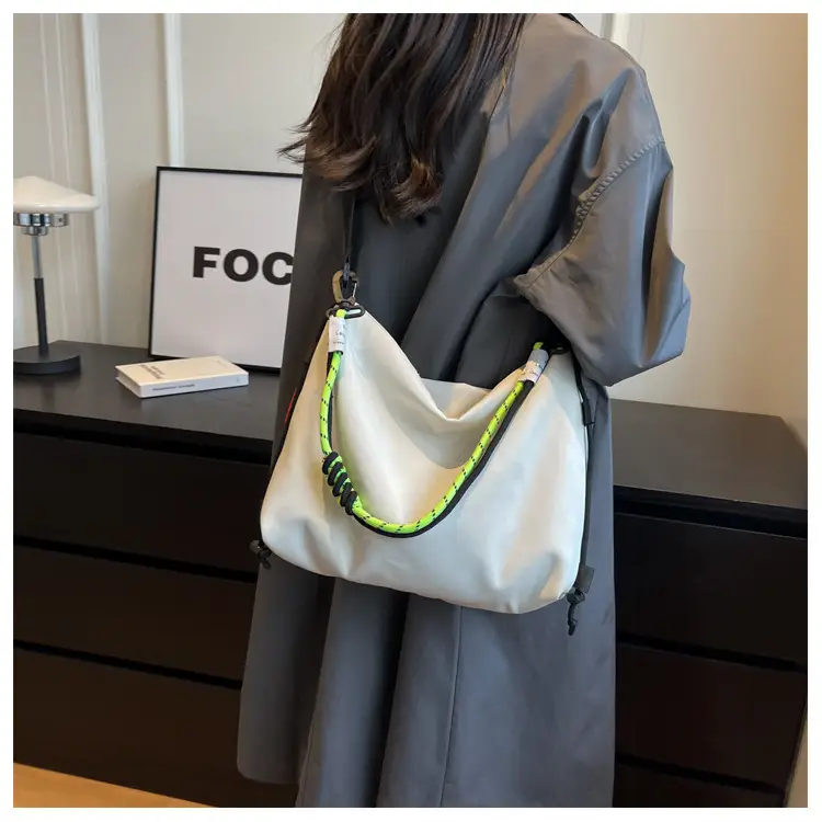 Women's Nylon Shoulder Messenger Bag Black Neon Strap — feature 21