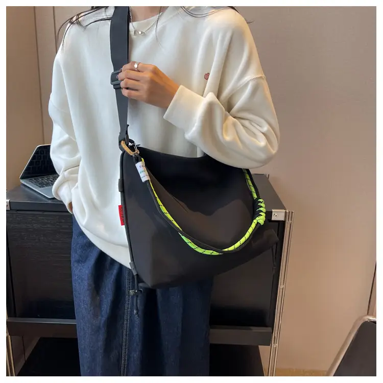 Women's Nylon Shoulder Messenger Bag Black Neon Strap — feature 22