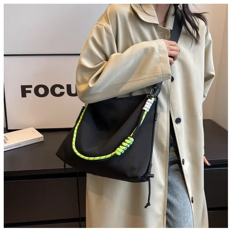 Women's Nylon Shoulder Messenger Bag Black Neon Strap — feature 23