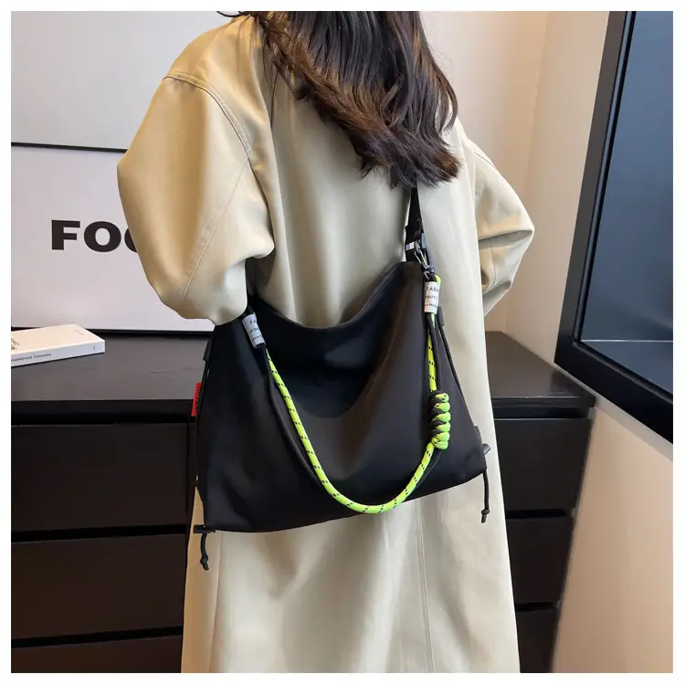Women's Nylon Shoulder Messenger Bag Black Neon Strap — feature 24