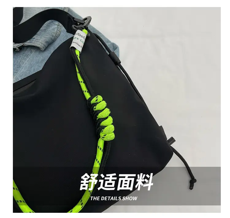 Women's Nylon Shoulder Messenger Bag Black Neon Strap — feature 6