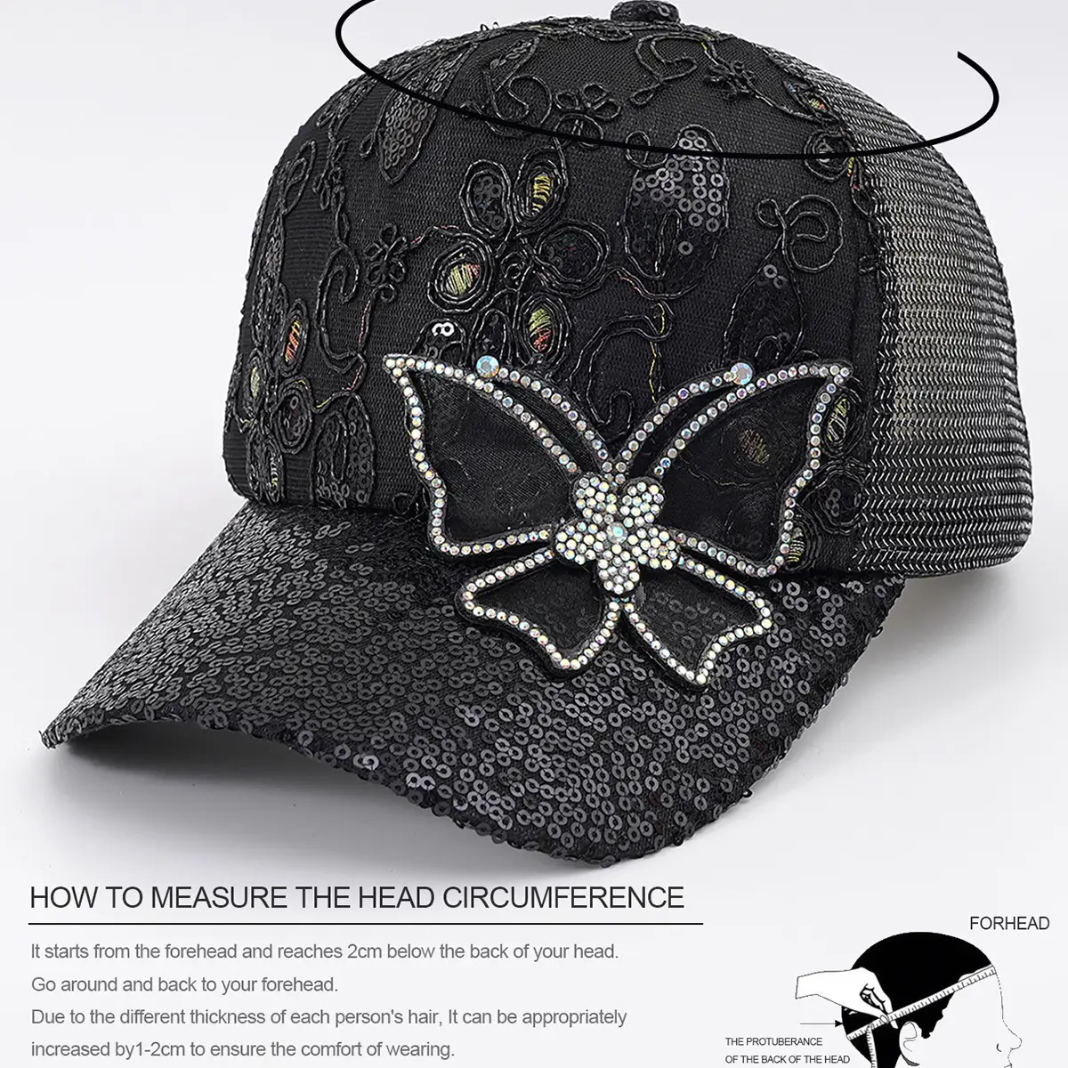 Cross-Border Women's Butterfly Rhinestone Baseball Cap — feature 2