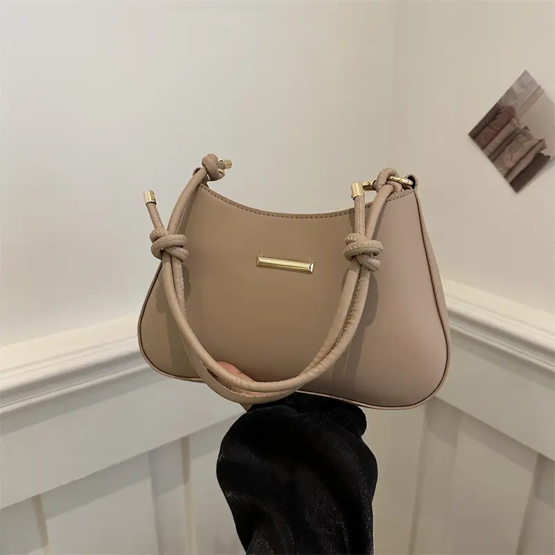 Black Textured Shoulder Bag for Women 2024 Spring - Image 5