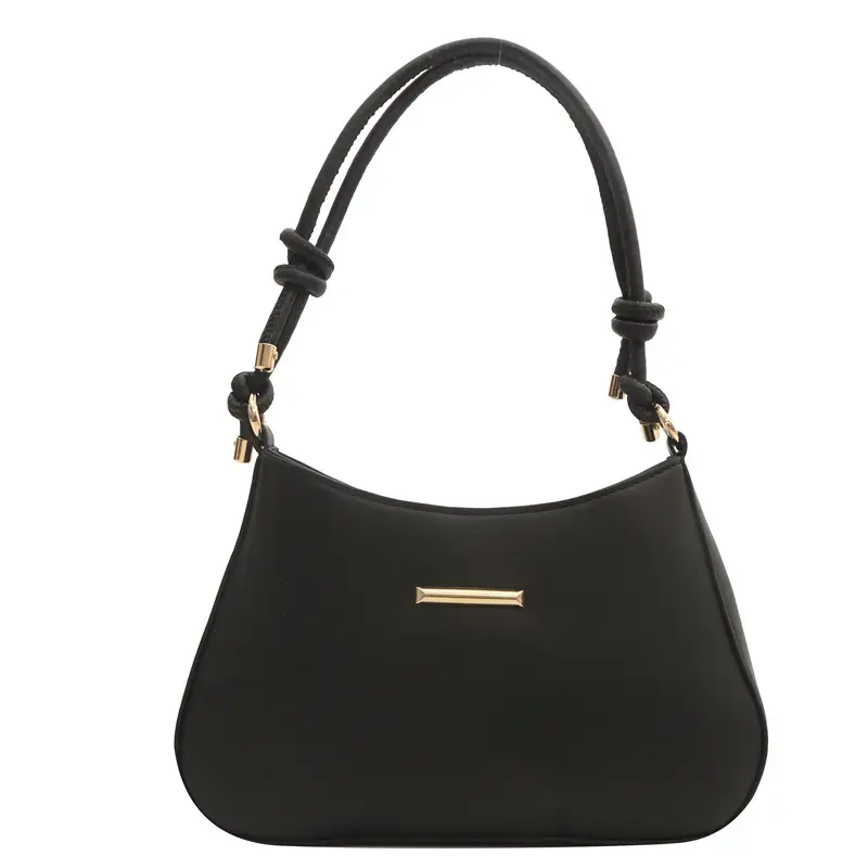 Black Textured Shoulder Bag for Women 2024 Spring - Image 8