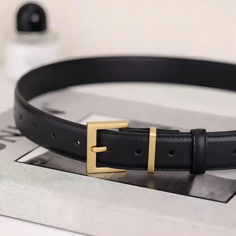 Women's Genuine Leather Belt with Gold Buckle