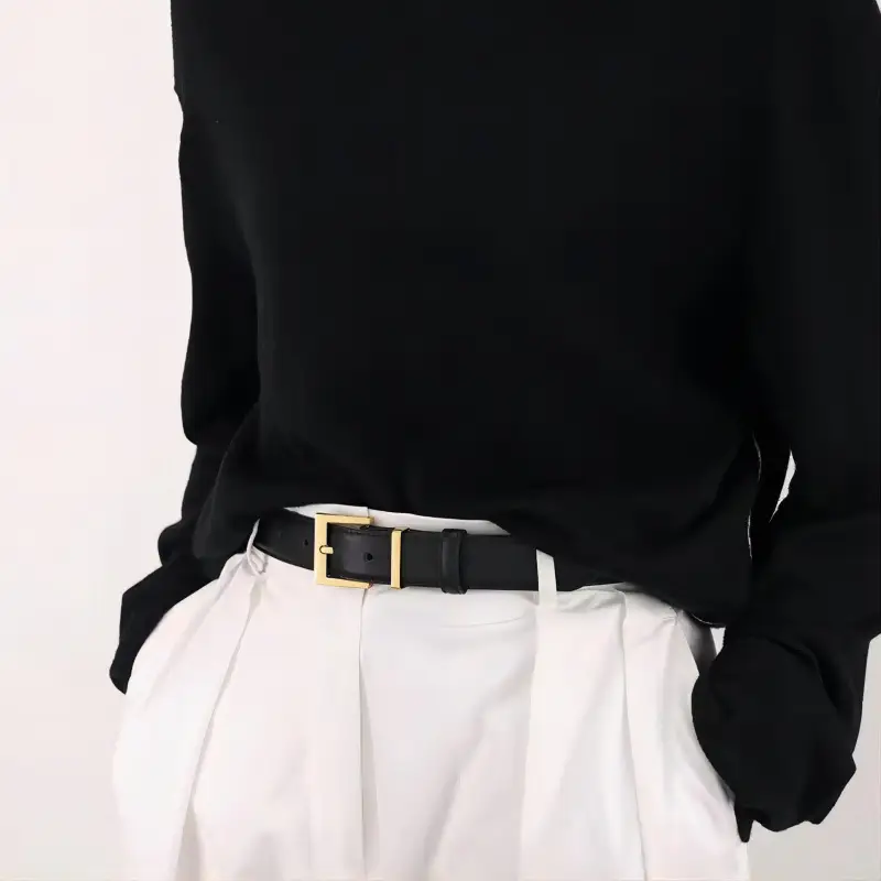 Women's Genuine Leather Belt with Gold Buckle