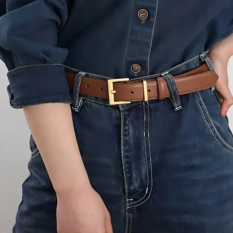 Women's Genuine Leather Belt with Gold Buckle