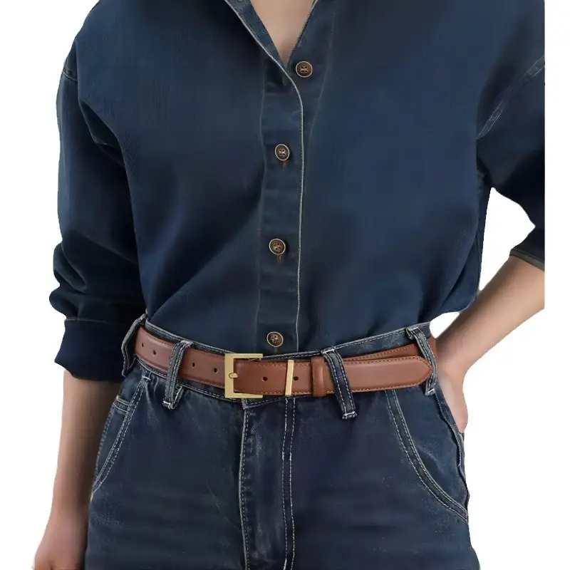 Women's Genuine Leather Belt with Gold Buckle