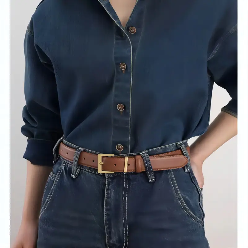 Women's Genuine Leather Belt with Gold Buckle — feature 10