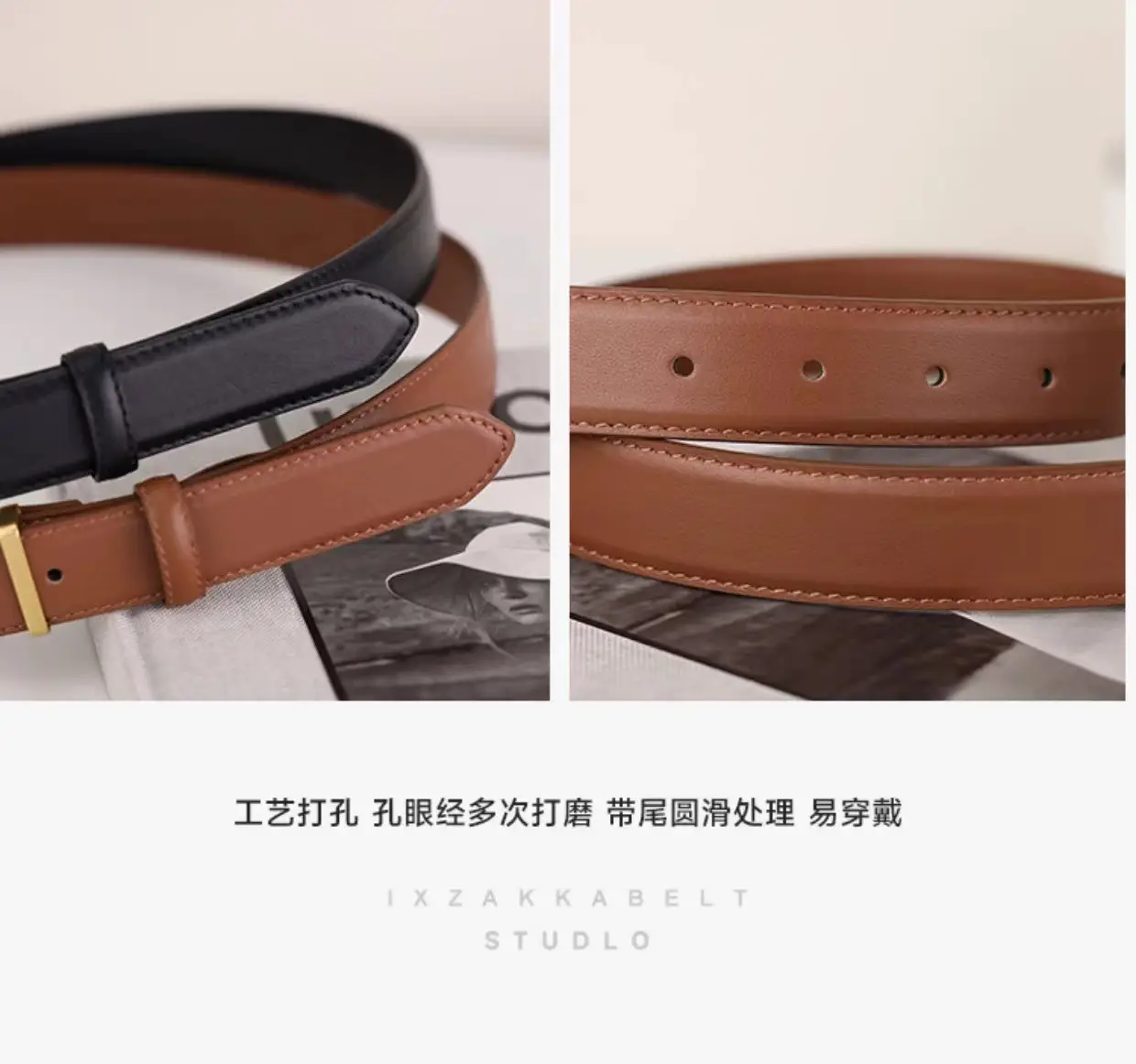 Women's Genuine Leather Belt with Gold Buckle — feature 5