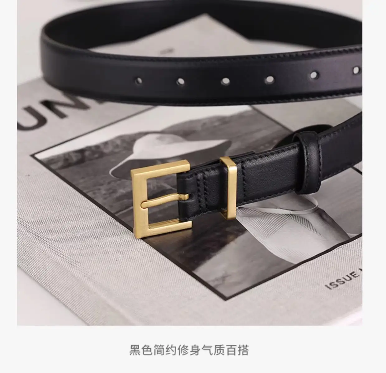 Women's Genuine Leather Belt with Gold Buckle — feature 6