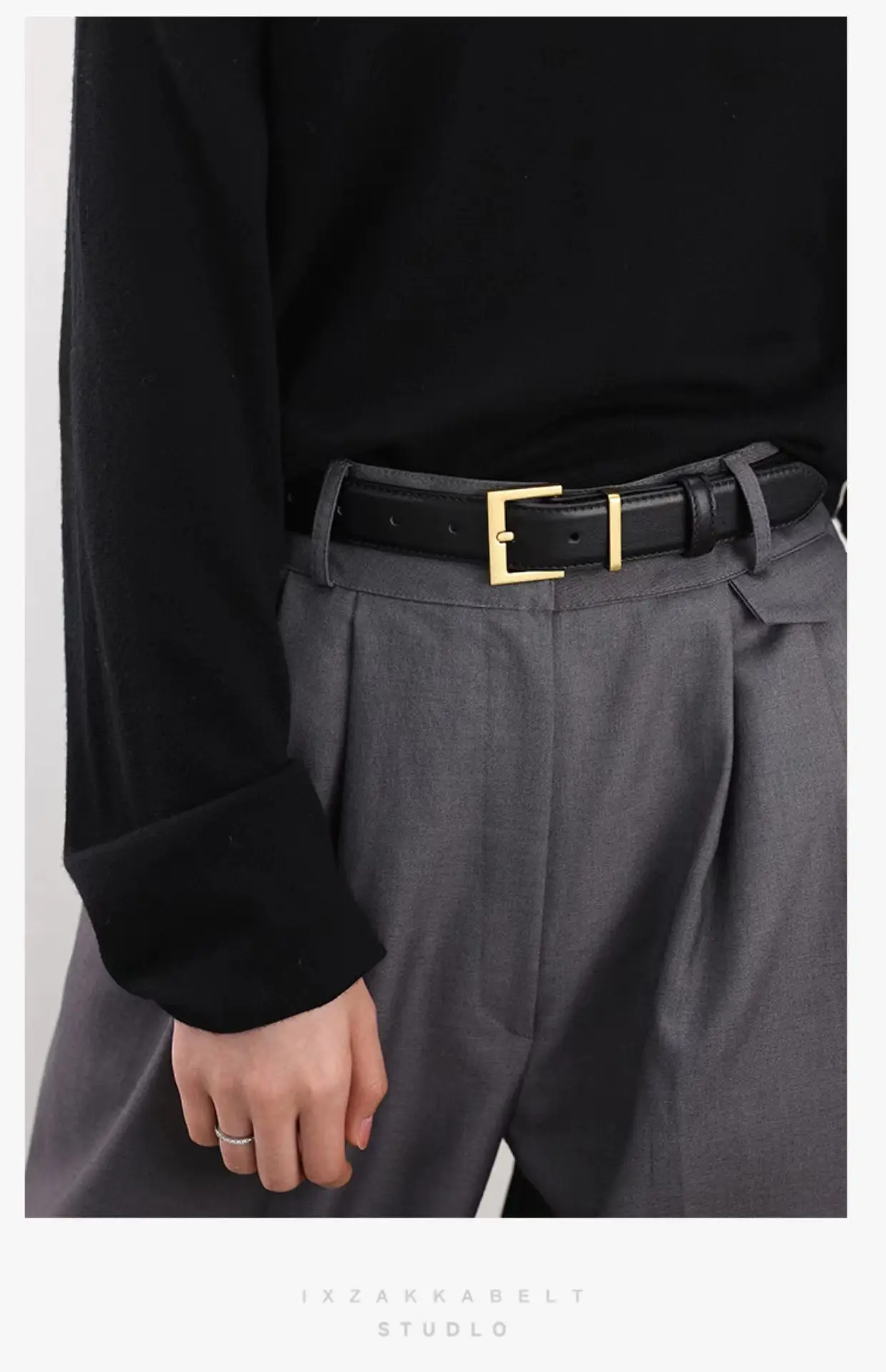 Women's Genuine Leather Belt with Gold Buckle — feature 8