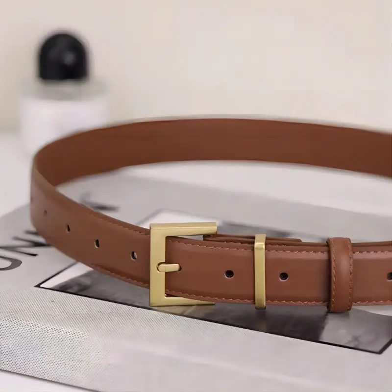 Women's Genuine Leather Belt with Gold Buckle