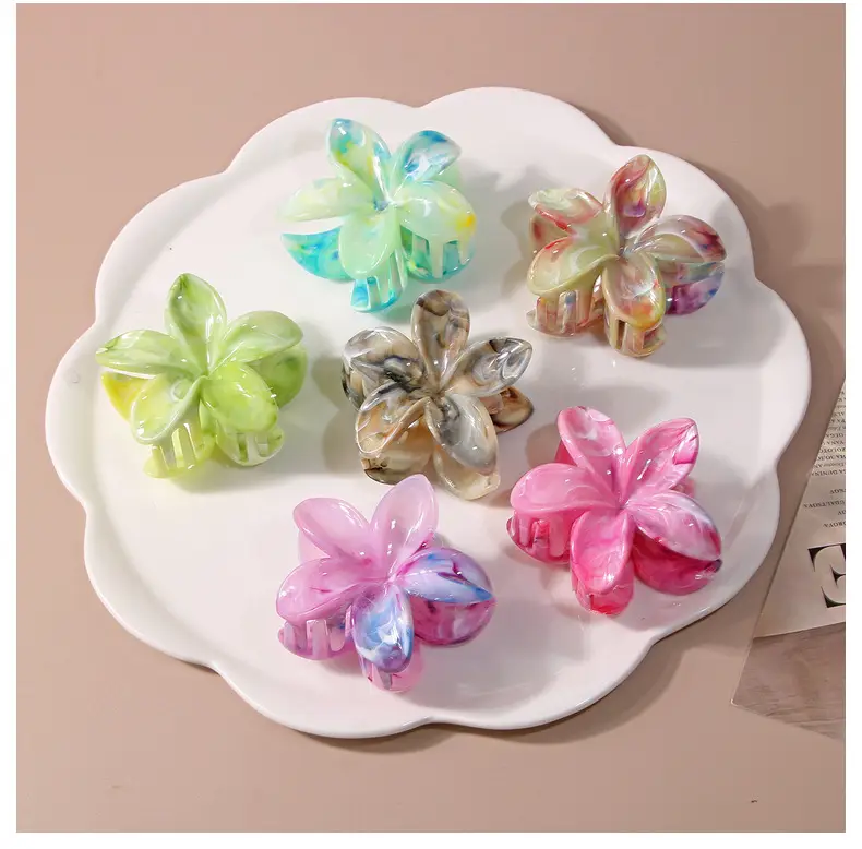 Marble Crown Flower Clip 8cm Two Color European American Petal Shark Clip — feature 4