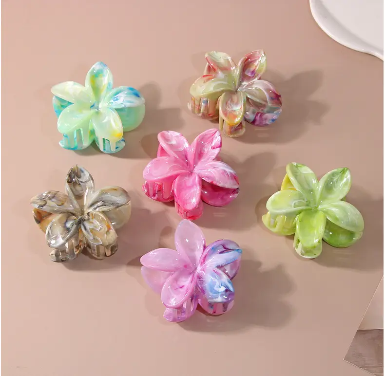 Marble Crown Flower Clip 8cm Two Color European American Petal Shark Clip — feature 5