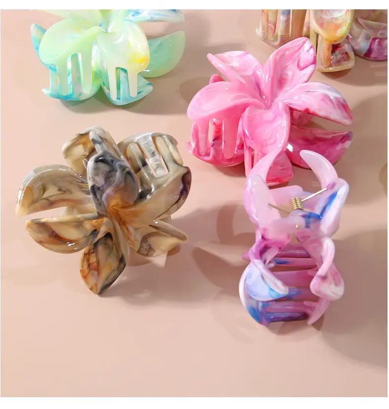 Marble Crown Flower Clip 8cm Two Color European American Petal Shark Clip — feature 6