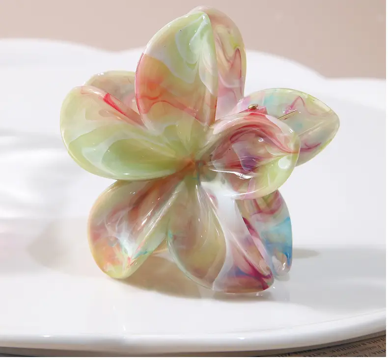 Marble Crown Flower Clip 8cm Two Color European American Petal Shark Clip — feature 7