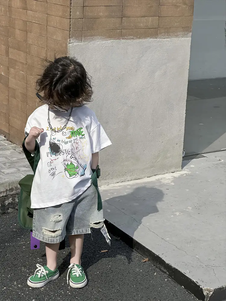 Kids Cotton Short Sleeve T-Shirt with Cartoon Print - Image 3