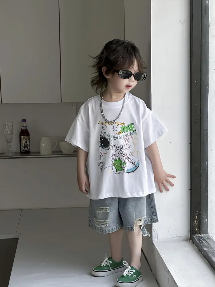 Kids Cotton Short Sleeve T-Shirt with Cartoon Print - Image 4
