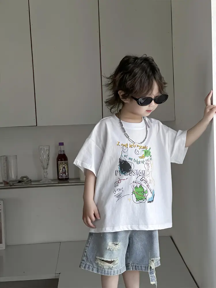 Kids Cotton Short Sleeve T-Shirt with Cartoon Print - Image 5