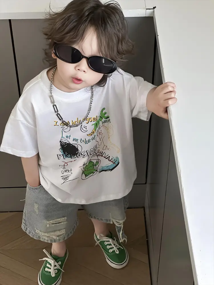 Kids Cotton Short Sleeve T-Shirt with Cartoon Print - Image 6