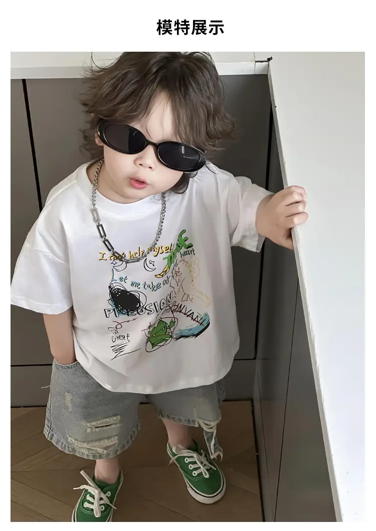 Kids Cotton Short Sleeve T-Shirt with Cartoon Print — feature 12