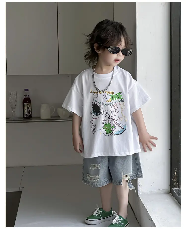 Kids Cotton Short Sleeve T-Shirt with Cartoon Print — feature 13