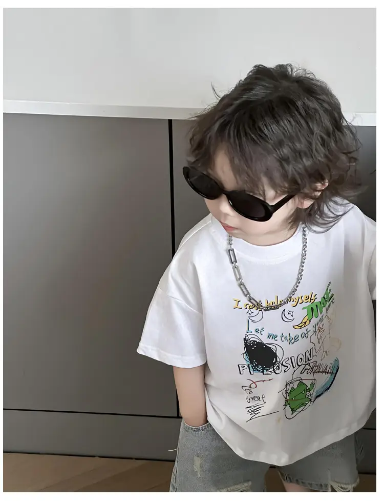 Kids Cotton Short Sleeve T-Shirt with Cartoon Print — feature 14