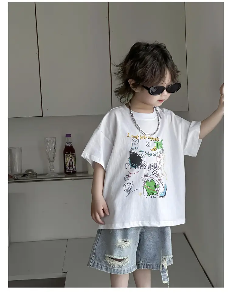 Kids Cotton Short Sleeve T-Shirt with Cartoon Print — feature 15