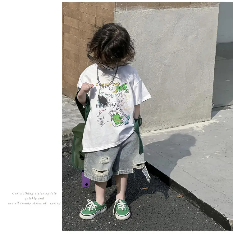 Kids Cotton Short Sleeve T-Shirt with Cartoon Print — feature 16