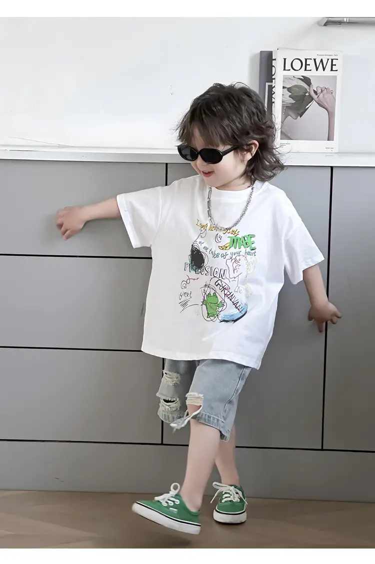 Kids Cotton Short Sleeve T-Shirt with Cartoon Print — feature 18