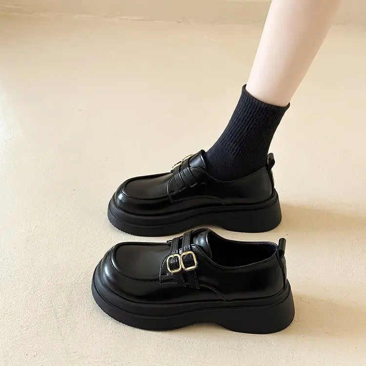 Women British Leather Platform Loafers Black 2024 - Image 5
