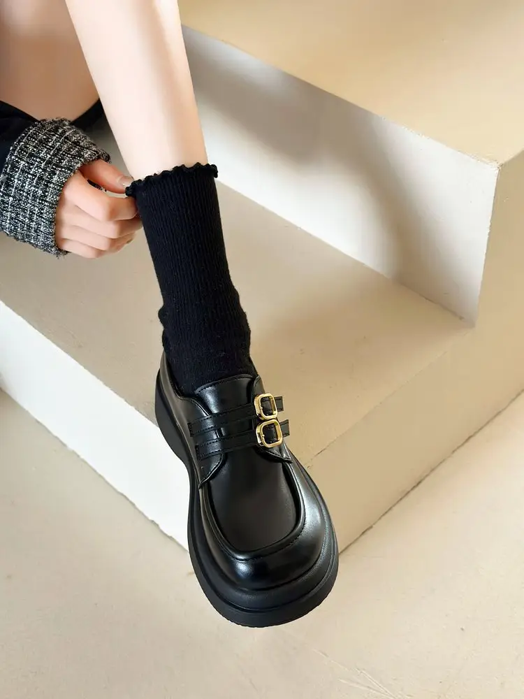 Women British Leather Platform Loafers Black 2024 — feature 1