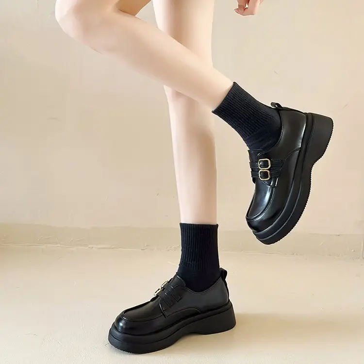 Women British Leather Platform Loafers Black 2024 — feature 14