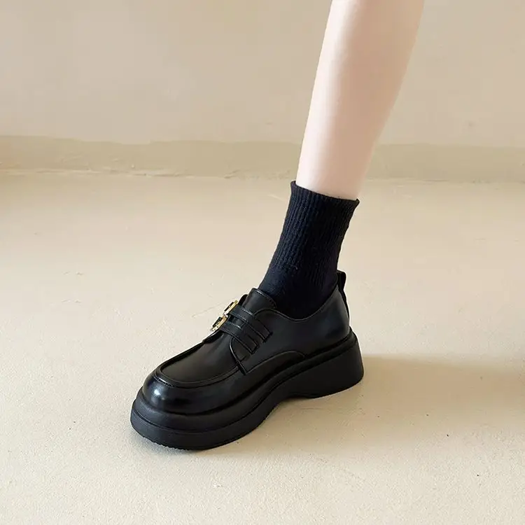 Women British Leather Platform Loafers Black 2024 — feature 15