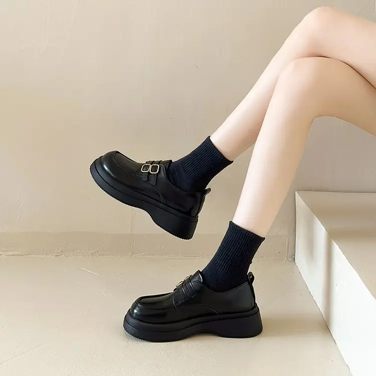 Women British Leather Platform Loafers Black 2024 — feature 16